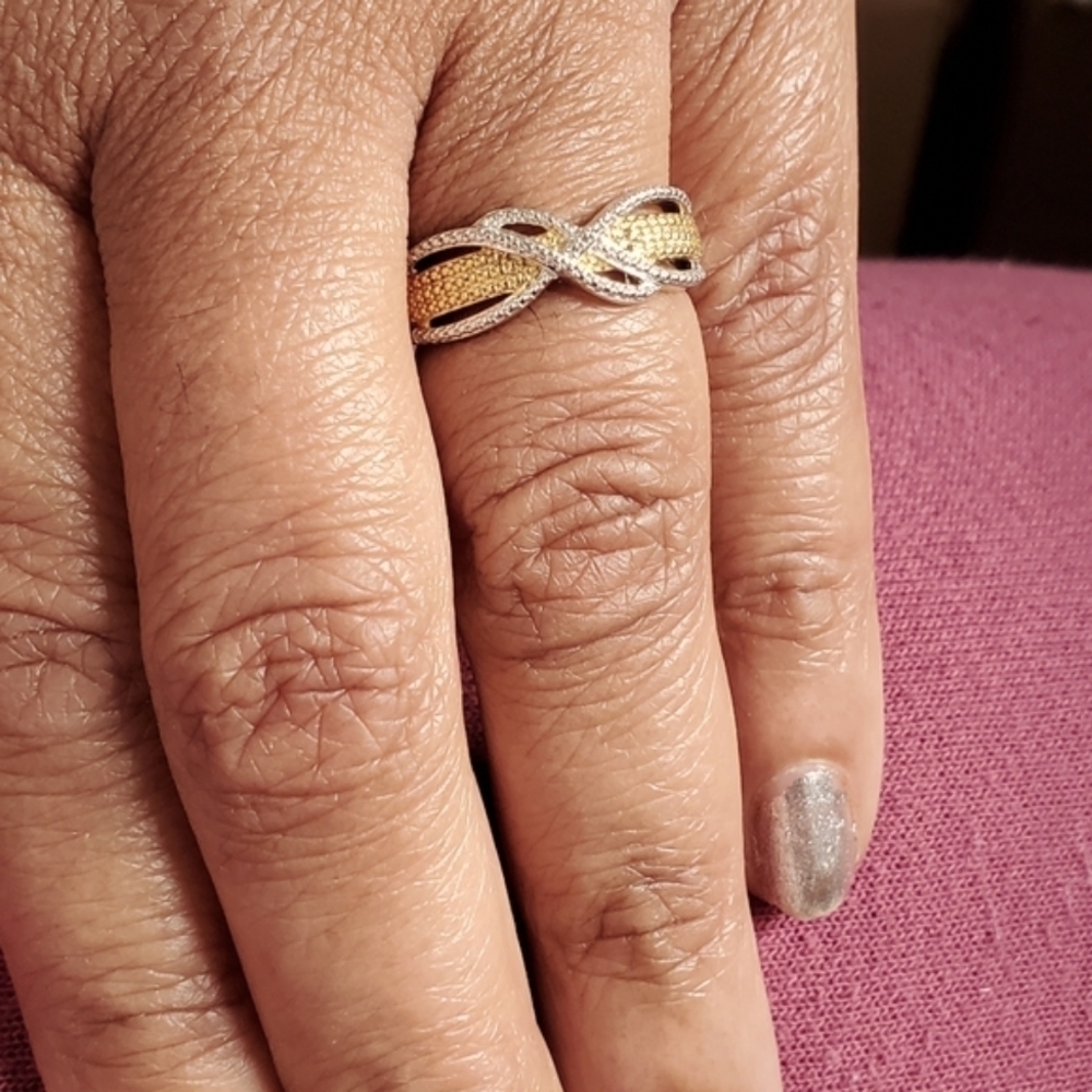 Diamond Accent Bypass Band Ring Yellow Rhodium Plating